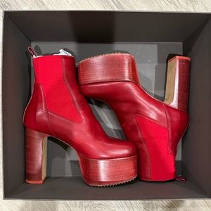 RICK OWENS Platform Ankle Boots in Cardinal Red Sz 39 EU